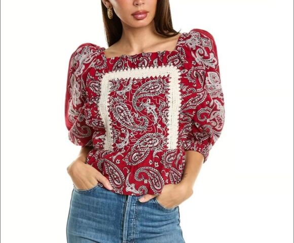 Sea New York Tops - SEA New York Red Paisley Bandana Embroidered Open Back Theodora Top Size L